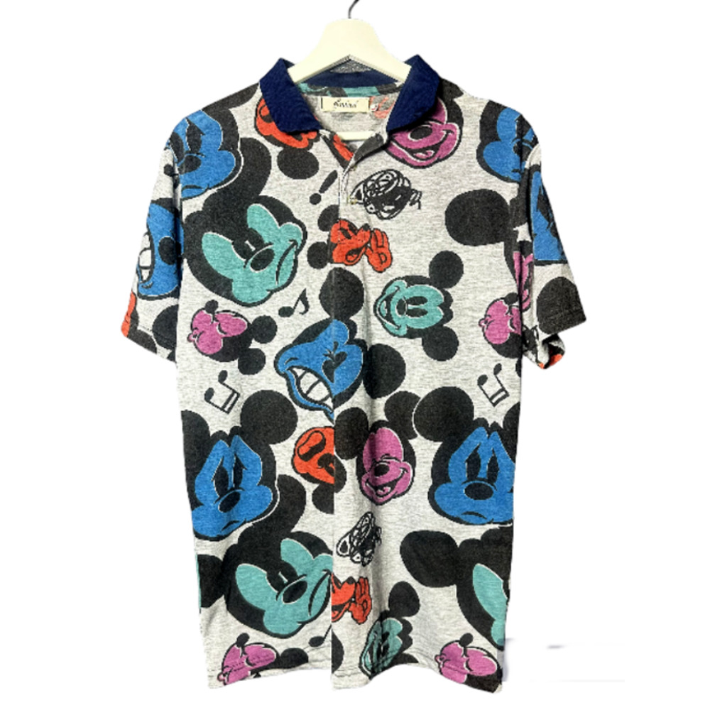 Indeed Mickey Mouse Print Short Sleeve Collared Shirt Women's Size Large